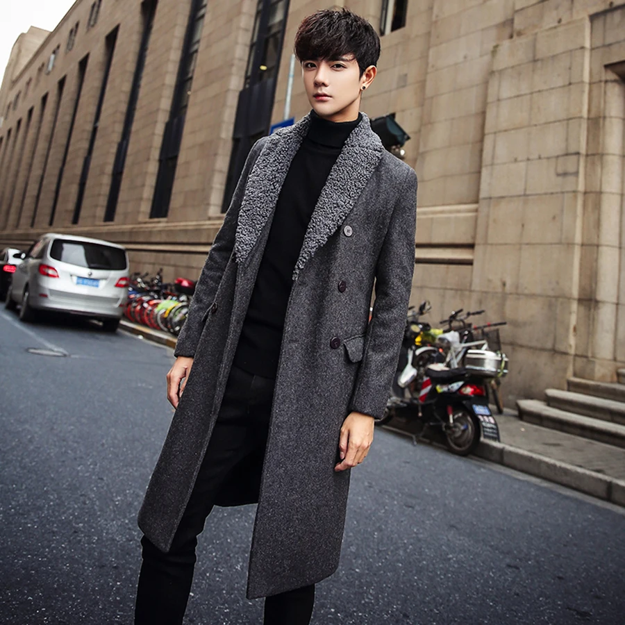 Мужское зимнее пальто из овечьего меха Стильное мужское приталенное Modis Manteau Homme