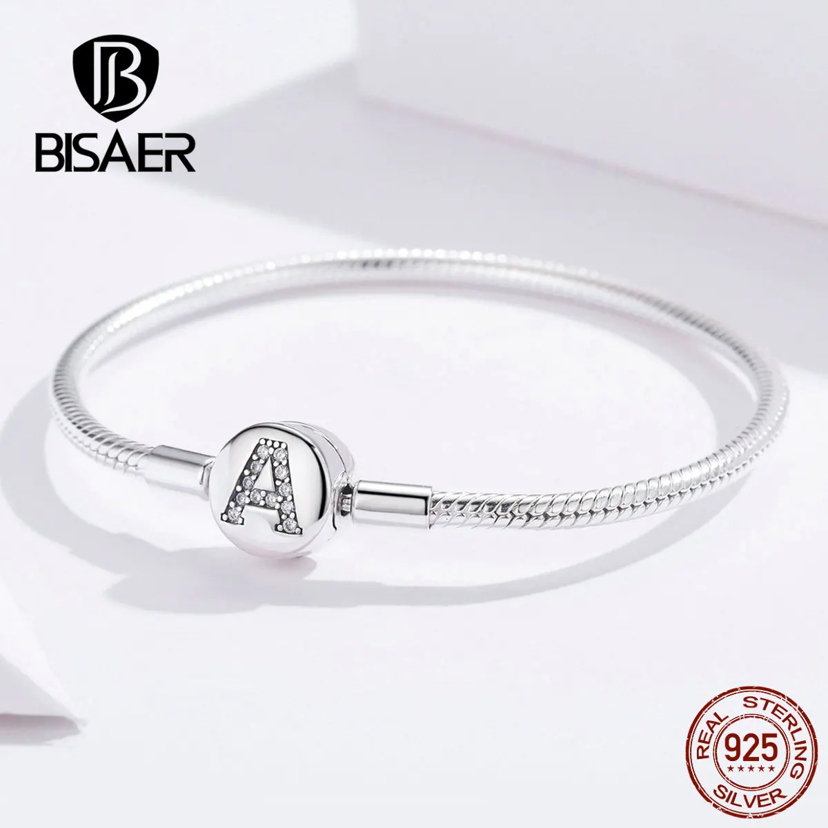 BISAER, серебряные браслеты, 925 пробы, серебряные, с буквами, с застежкой, женские серебряные браслеты, для женщин, Роскошные, 925, ювелирные изделия, Pulseira ECB140