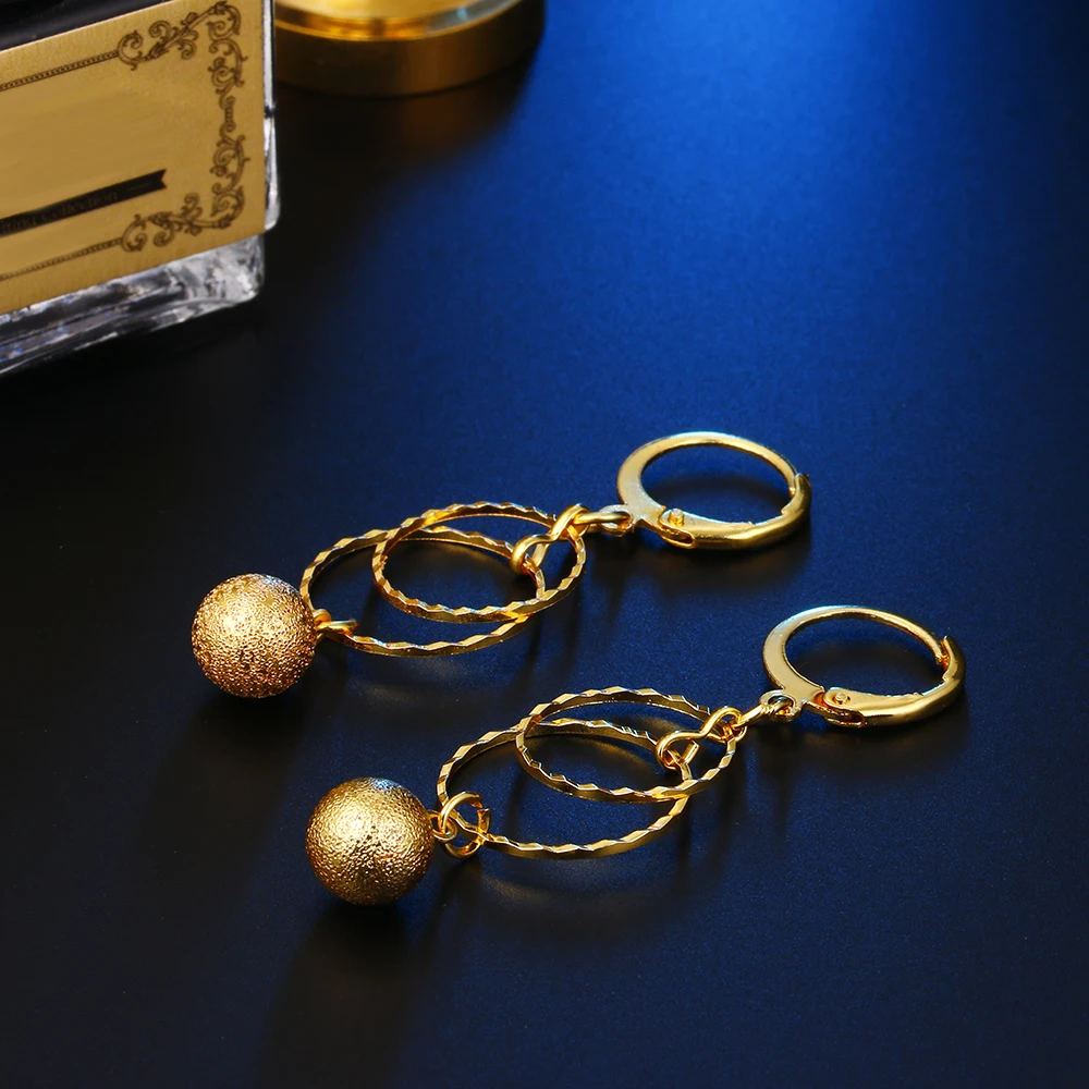 Ethlyn 2018 Charm Women Statement Earrings Hyperbole Ethnic Big Drop Gold Color Circular Ring Bead Jewelry Wedding Gift | Украшения и