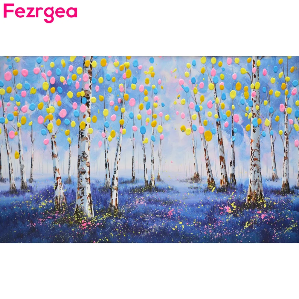 

Fezrgea 5D Diamond painting Cartoon Scenery Tree Diamond Embroidery landscape Cross Stitch Full Square Rhinestones Home Decor