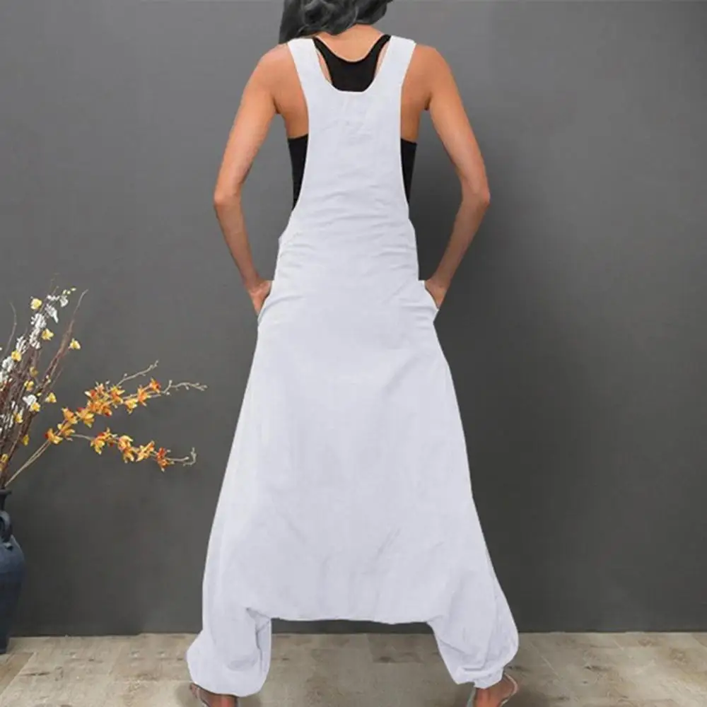 Женский Свободный Длинный комбинезон с U образным вырезом без рукавов открытой