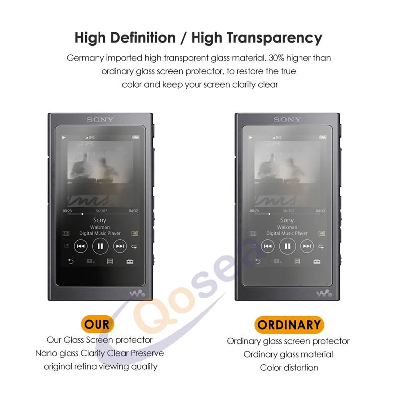 Qosea для sony Walkman NW-A40 защита экрана 9H прозрачная пленка Взрывозащищенная для sony Walkman NW-A45 закаленное стекло