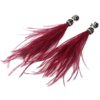 lfpu bohemian genuine ostrich feather earrings long crystal tassel dangle drop earrings jewelry for women wedding jewelry