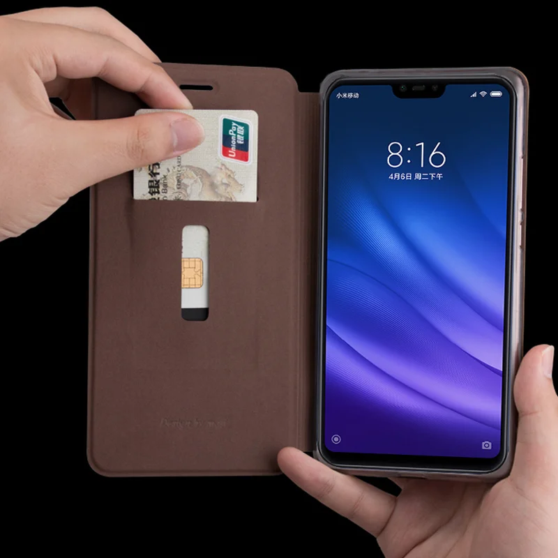 Оригинальный Роскошный чехол Mofi для Xiaomi Mi 8 Lite из искусственной кожи с откидной