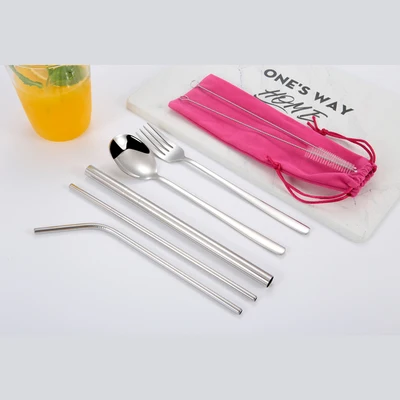 rose bag-5pcs 3 шт. набор соломинок из нержавеющей стали с сумкой для переноски+ 2 шт. щетка для очистки+ 1 шт. ложка, аксессуары для бара многоразовые соломы - Цвет: rose bag-5pcs