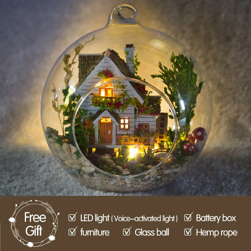 NO Hob DIY деревянный дом Miniaturas с мебели DIY Миниатюрный лесной домик кукольный домик стеклянный шар игрушка для детей девочек подарок на день рождения - Цвет: NO Hob