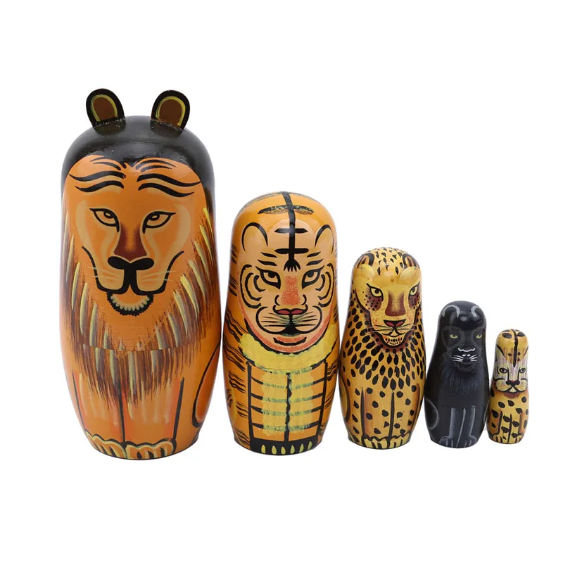 

5pcs/set Animal Ear Russian Matryoshka Dolls Wooden Nesting Russian Dolls Set Basswood Toys For Children
