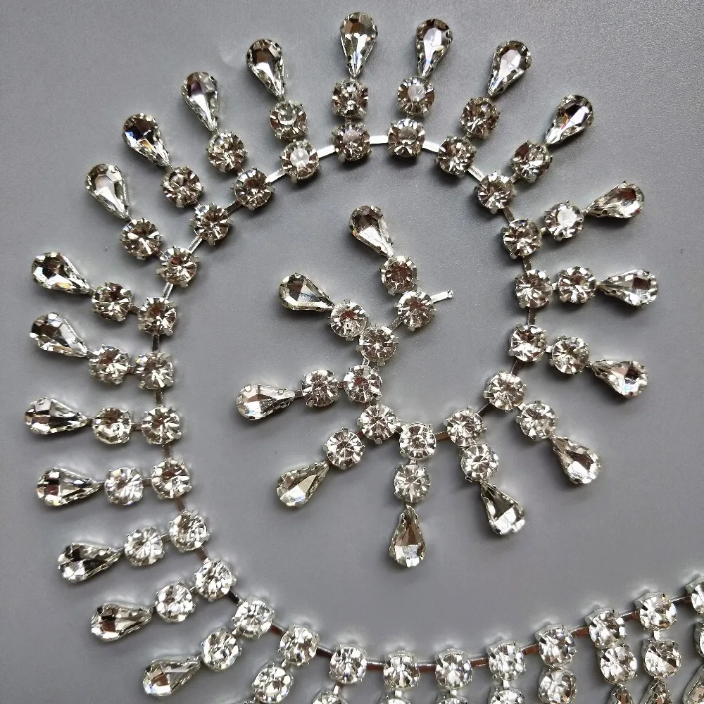 1 ярд 32 мм кулон Стразы бахрома отделка лента Серебряная кристальная цепочка