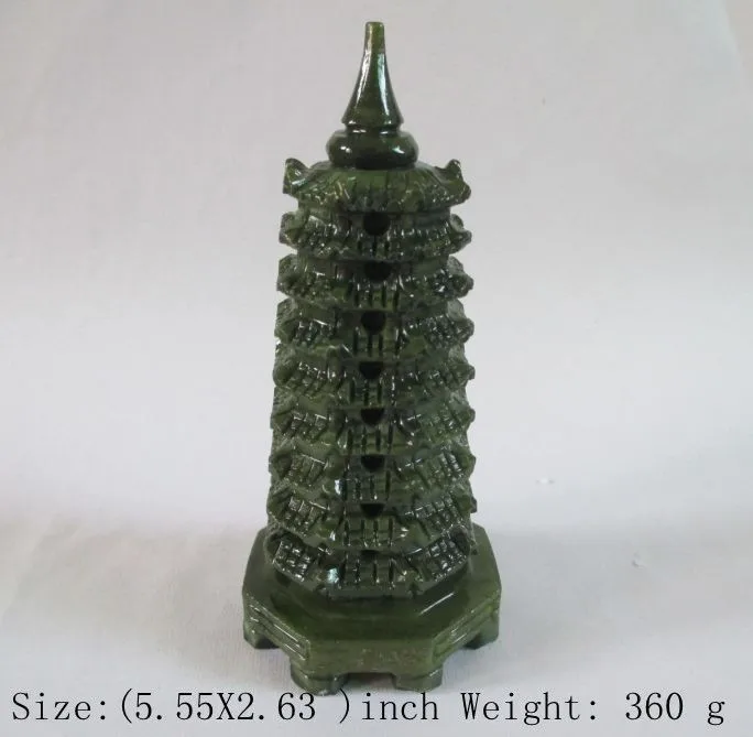 

Elaborate Chinese Classical hand-carved Taiwan jade Wenchang tower statue
