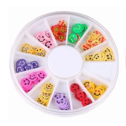 Smiley face 8 стилей Diy хрустальные поставки слаймов фрукты цветок животные торт Ломтики ногти искусство советы коробка аксессуары украшения игрушки для детей - Цвет: Smiley face