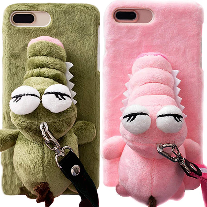 Кукла-игрушка из мультфильма динозавр чехол для iPhone 6 s 8 XR XS, 3D Милые Плюшевые Пушистые пушистые Меховые чехлы с подставкой