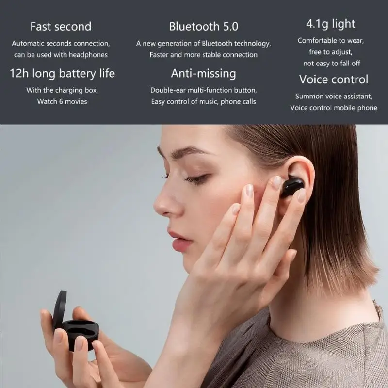 Xiaomi AirDots Bluetooth наушники TWS True Беспроводные стерео Bluetooth 5,0 наушники с микрофоном зарядная коробка Новинка