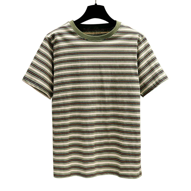 Женская Винтажная футболка в полоску из 100% хлопка шикарная уличная одежда с