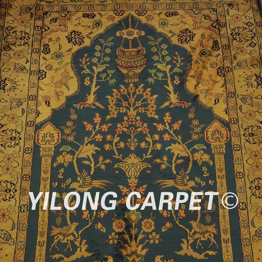 YILONG 2 5 'x 4' старинный шелковый ковер ручной работы золотой и синий турецкий