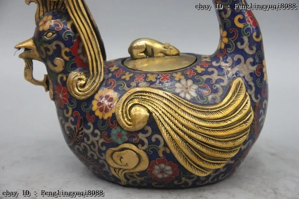 free shipping 10&quot Chinese Bronze Cloisonne Dragon Phoenix Mouse Wine pot Flagon Stoup Teapot 2017 | Дом и сад