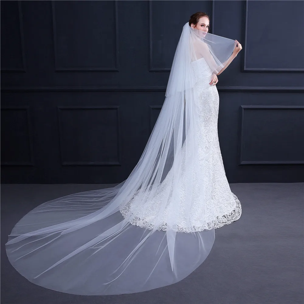 Фата свадебная простая с румянами роскошная цвета слоновой кости для невесты