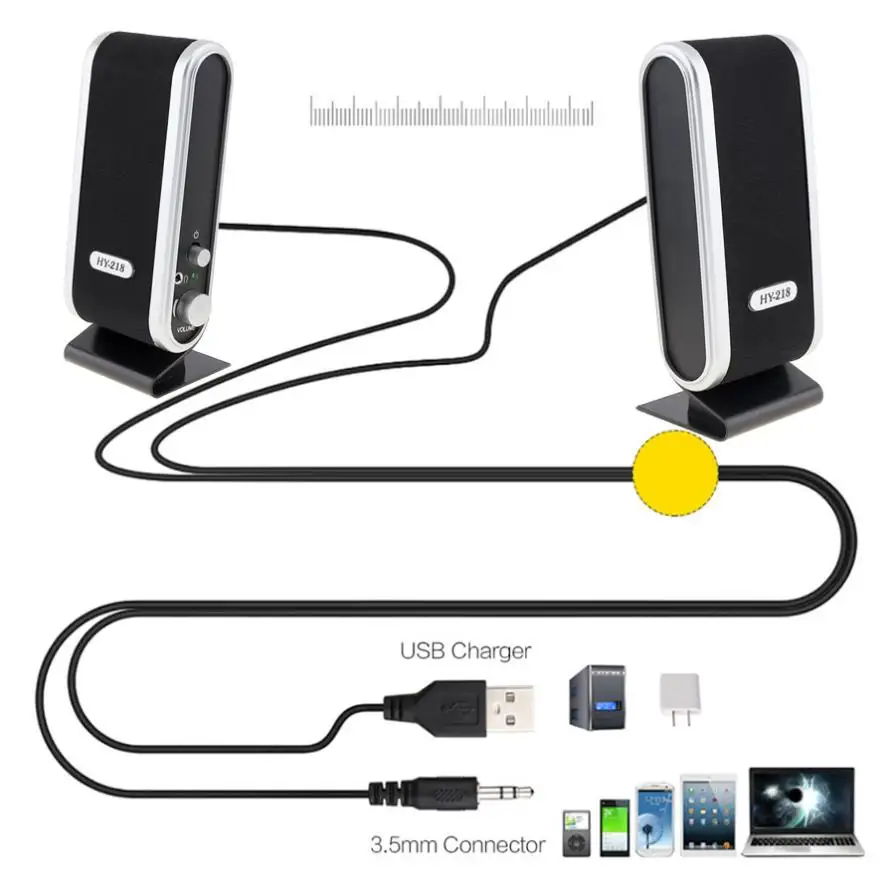 Черный, HY-218, 6 Вт, USB2.0, проводные USB колонки, стерео, 3,5 мм, аудио разъем для ПК, ноутбука, компьютера MAC