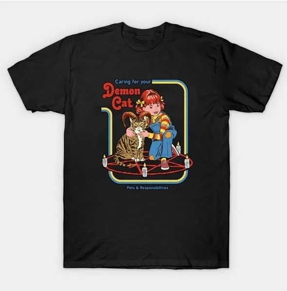 HAHAYULE1pcs крутые модные женские туфли в стиле 70-х Винтаж легко испечь Coven демон кошки иллюстрация футболка в готическом стиле, одежда на Хэллоуин для фотосъемки в стиле гранж с изображением, футболка с персонажами - Цвет: Black-demon cat