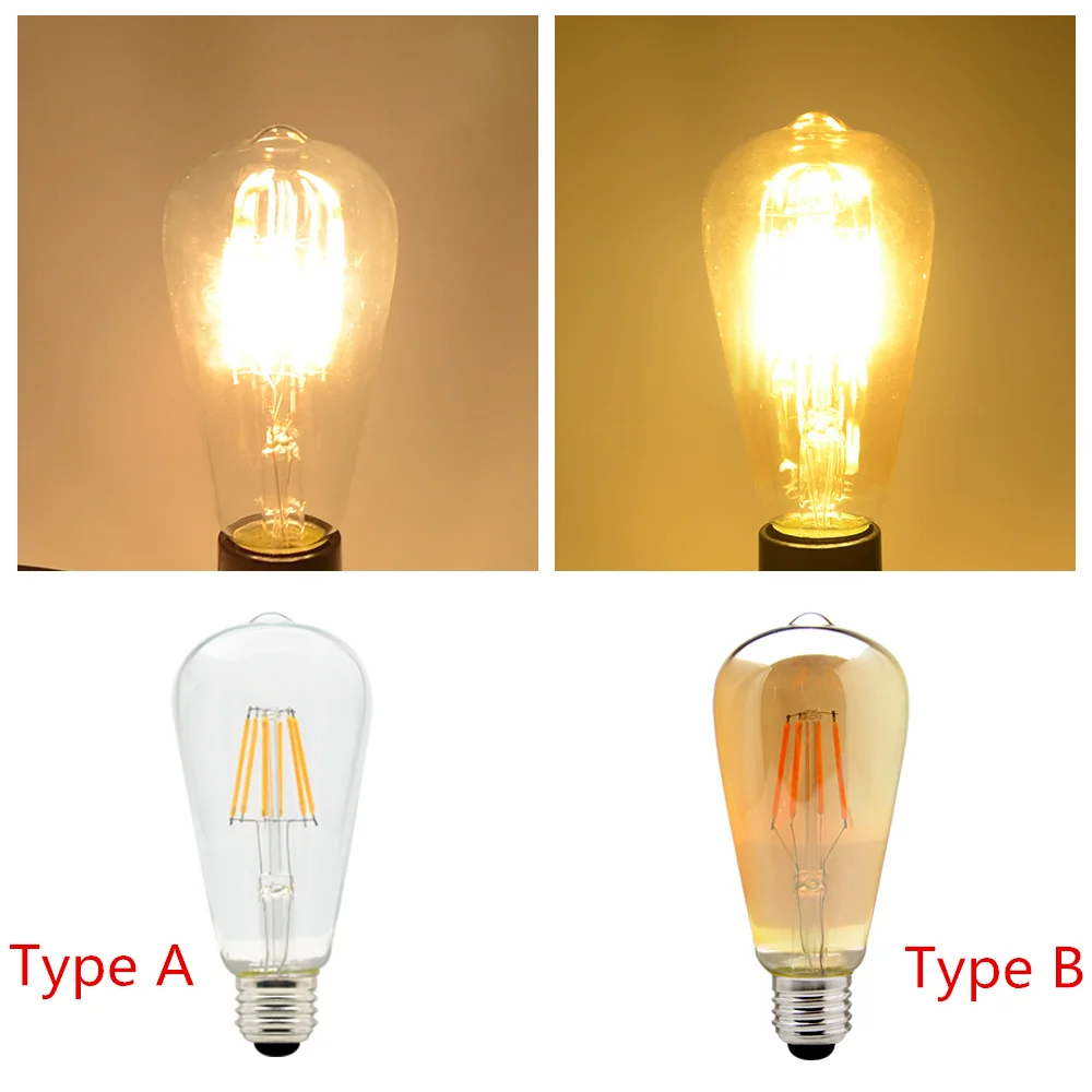 ST64 светодиодный светильник Эдисона 4 Вт 6 8 лампада Светодиодная лампа