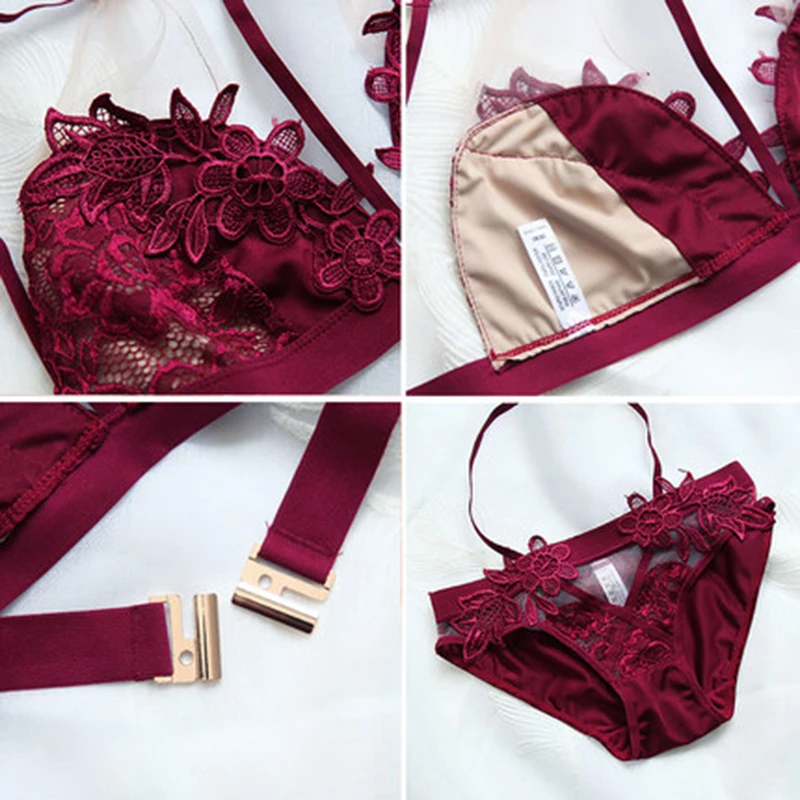 Новинка 2018 комплект с бюстгальтером вышивкой беспроводной кружевной