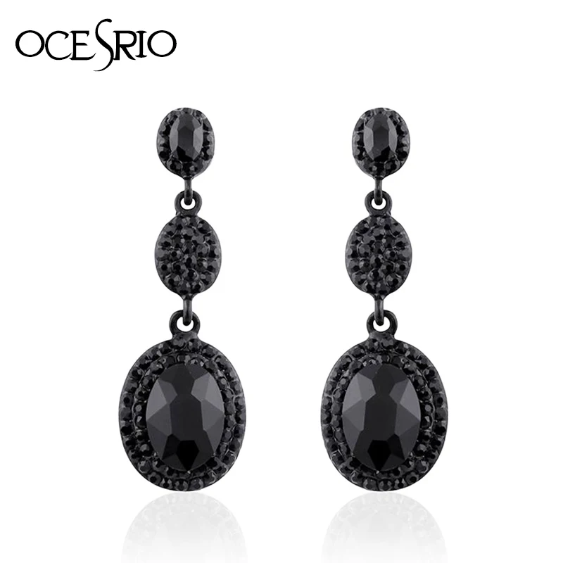 Женские серьги OCESRIO черные с кристаллами висячие камнями готические ювелирные