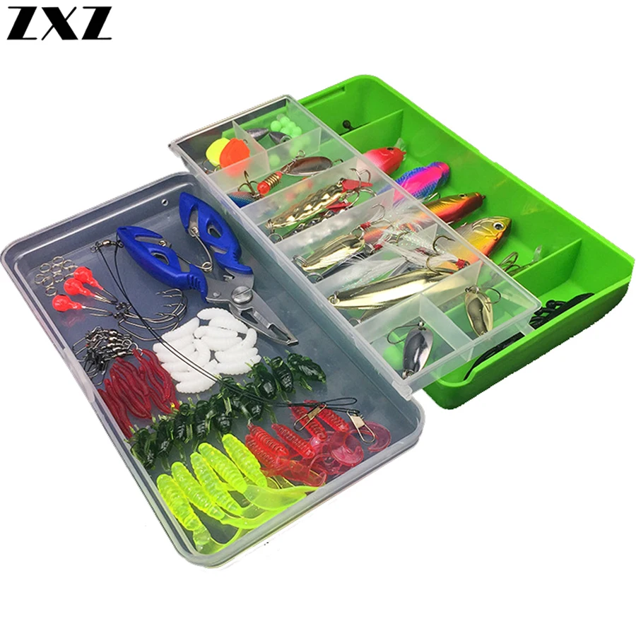 

101pcs/Box Fishing Lure Kit Set Spinner Crankbait Minnow Popper VIB Lures Paillette Soft Hard Spoon Crank Baits Hook Plier Pesca