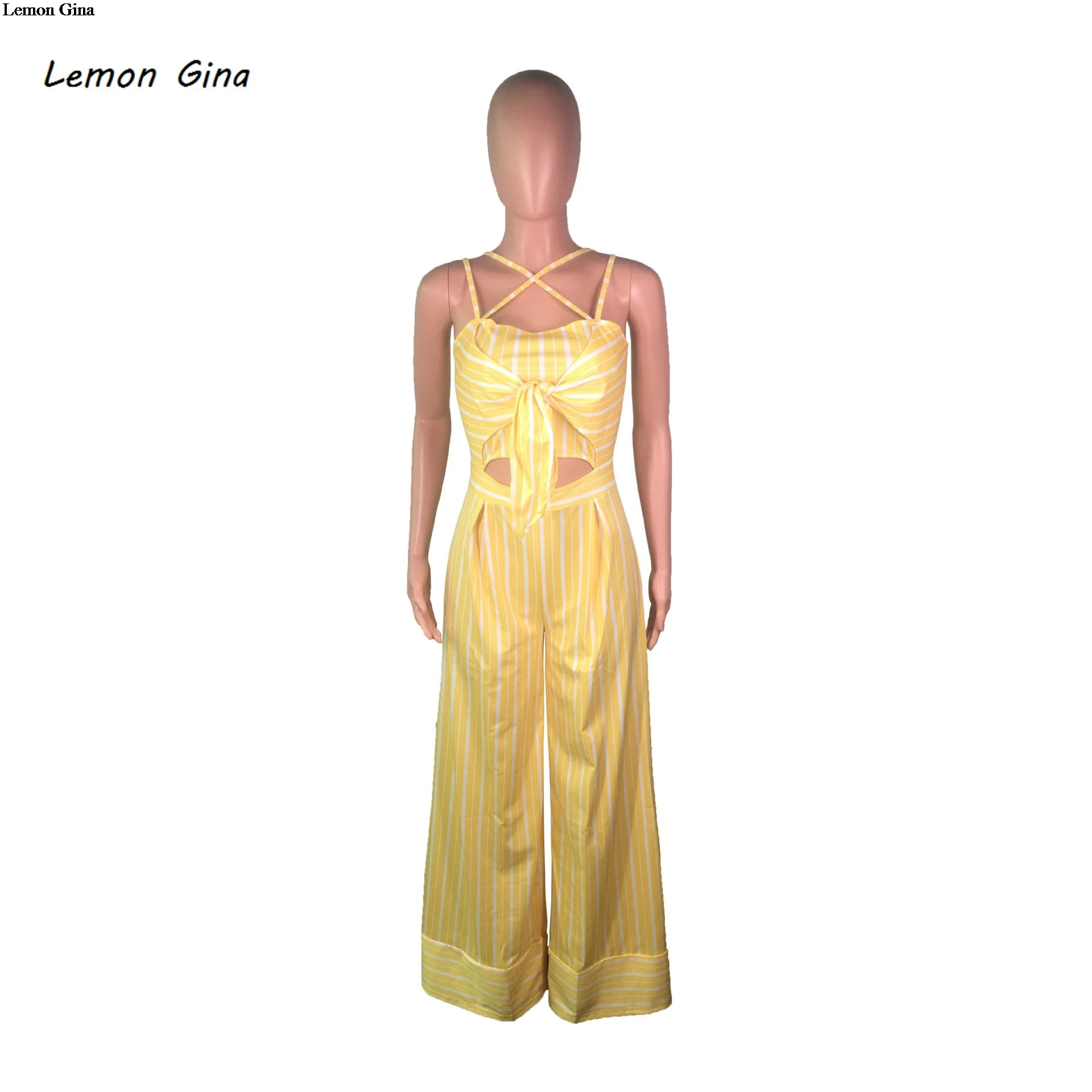Lemon Новинка лета 2019 Wonmen Sxe для ночного клуба jumpits Boot Cut полная длина Yello в полоску