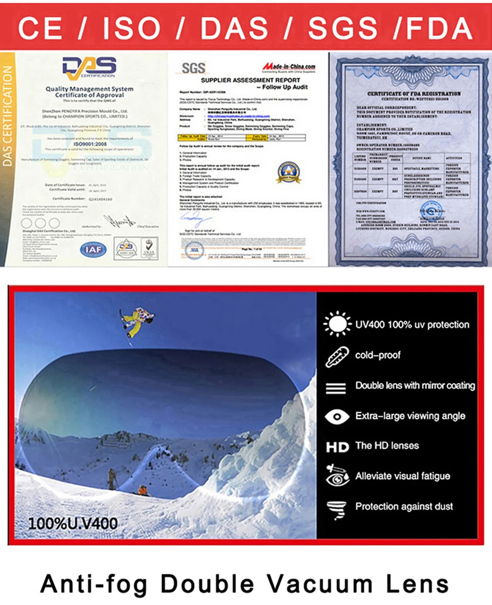 LOCLE UV400 противотуманные лыжные очки линзы очки слабый светильник облачно осветляющие линзы для S-3100/GOG-201/HB3/L900(только линзы