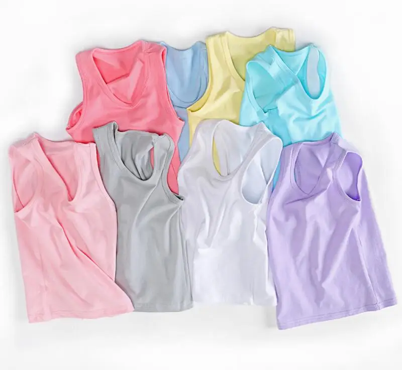 

Vest T-shirt Girls Boy Kids Summer Casual 0-8 Years Old Children's Clothing Cute Candy Color Baby Lycra Cotton Tops Tees