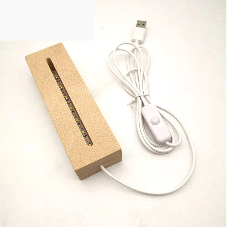 Деревянная Светодиодная лампа с usb-кабелем, современный Ночной светильник, акриловая 3D Светодиодная Ночная лампа в сборе
