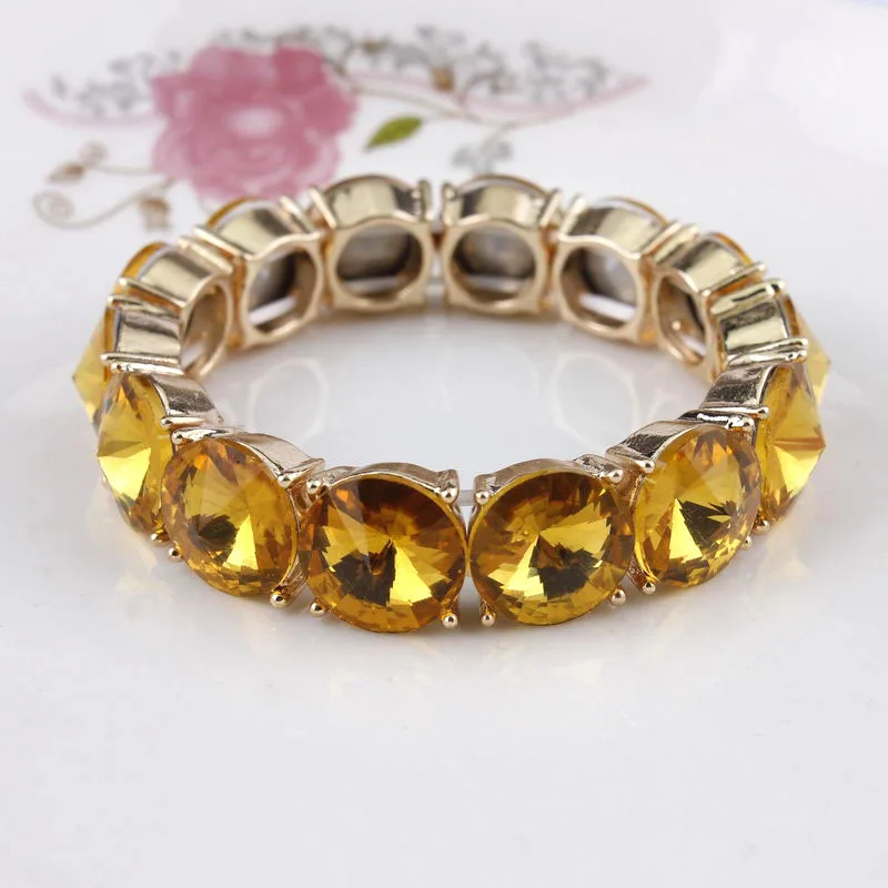 Gold Topaz Новое поступление, регулируемые эластичные браслеты из стекла и кристаллов, браслеты для женщин, разноцветные браслеты с кристаллами в горошек, ювелирные изделия - Окраска металла: Gold Topaz