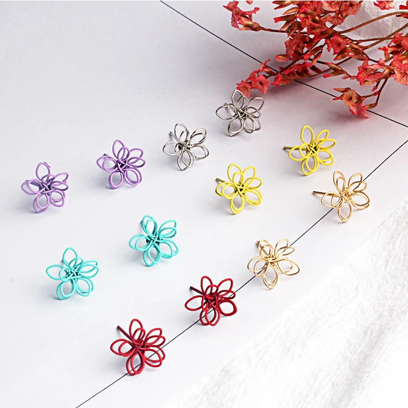 Красочные Простые полые серьги гвоздики в Корейском стиле с цветком для женщин