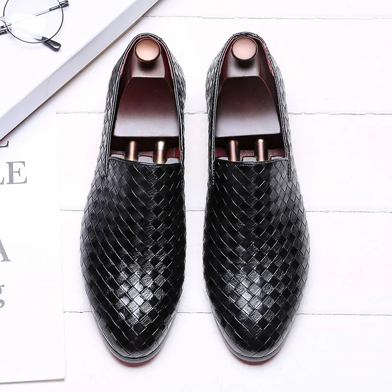 New Style Men Weave Leather Shoes Casual Loafers Slip On Mens Dress Business driving Big Size 38-48 1 | Обувь