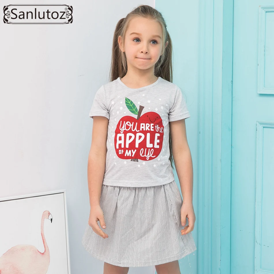 Летняя хлопковая детская одежда с принтом яблока sanluusb комплекты одежды для
