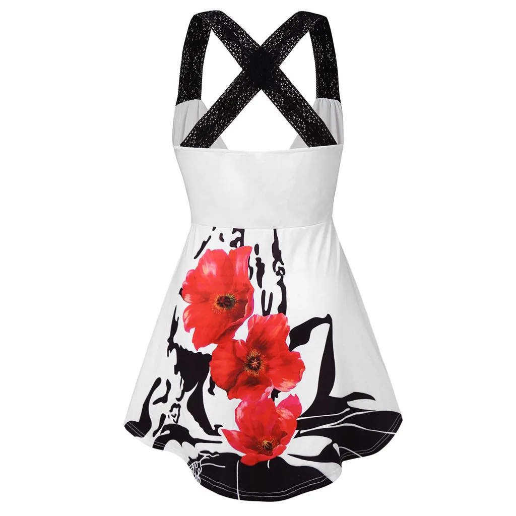 Летняя модная повседневная Кружевная туника на бретелях с цветочным принтом