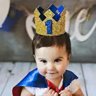 Головной убор для первого дня рождения мальчика, синяя Золотая блестящая женская Золотая Модель, украшение для вечеринки младенца, праздника, головной убор, принты