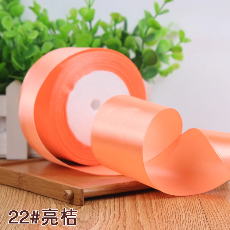 bright orange 25 ярдов шелковые Односторонняя Лента Свадебная вечеринка рождественские украшения подарочных букетов DIY подарочная упаковка 6/10/15/20/25/40/50 мм - Цвет: bright orange