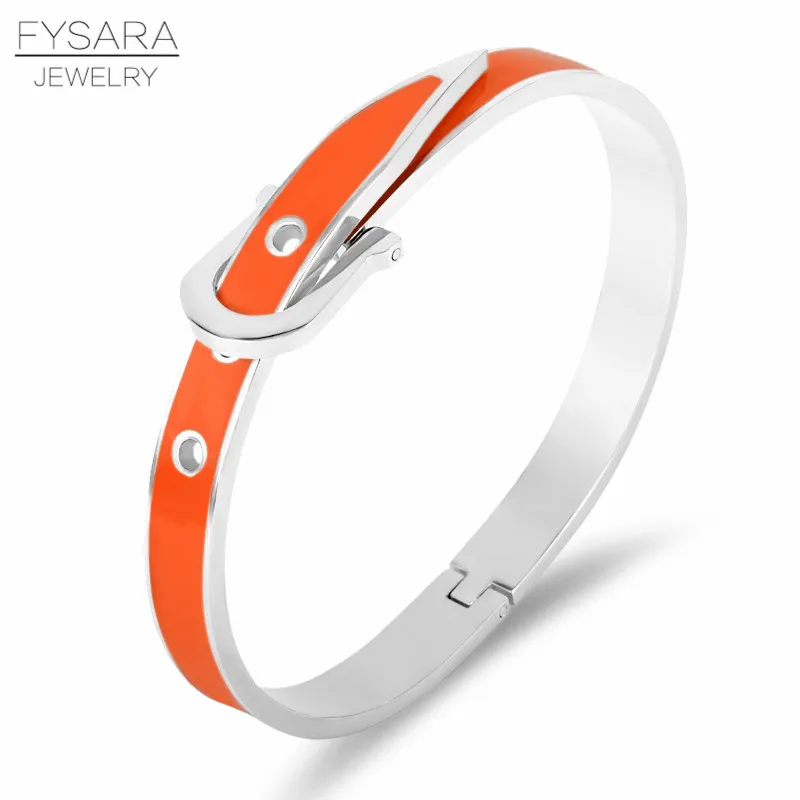 Silver orange FYSARA любовные Браслеты и браслеты для женщин и мужчин с пряжкой на ремне, эмалевые браслеты из нержавеющей стали, классические ювелирные изделия - Окраска металла: Silver orange