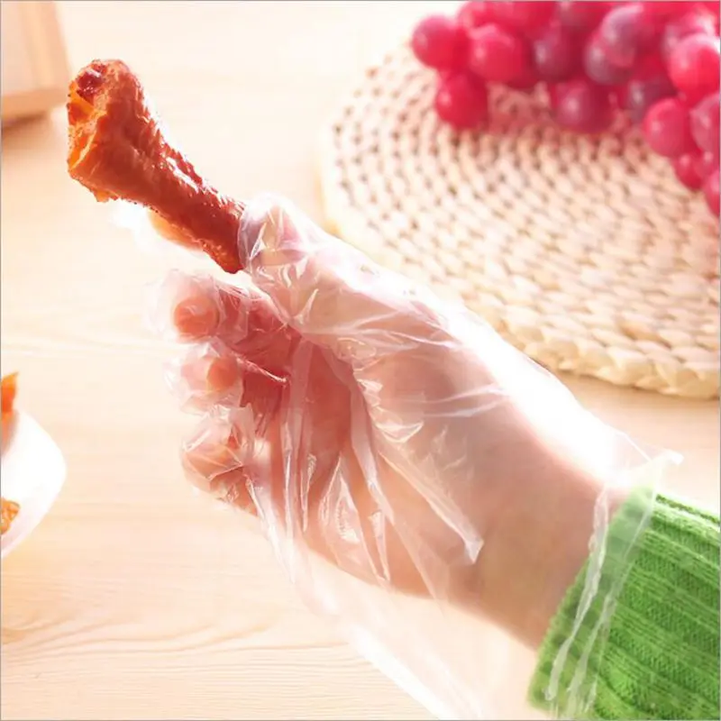 100 шт./компл. прозрачные пластиковые одноразовые перчатки кухонные аксессуары