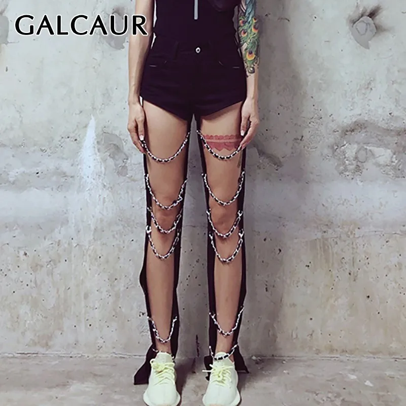 GALCAUR сексуальные цепи джинсы с пэчворком для женщин женские Леггинсы йоги тонкие
