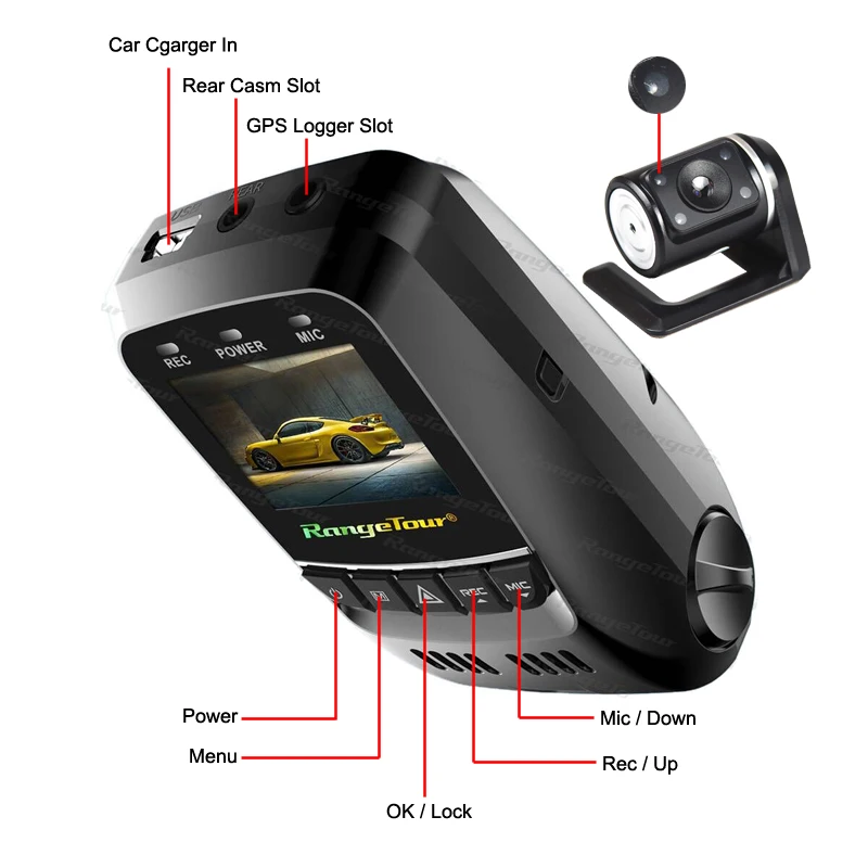 Range Tour двойной объектив Автомобильный видеорегистратор Автомобильная камера
