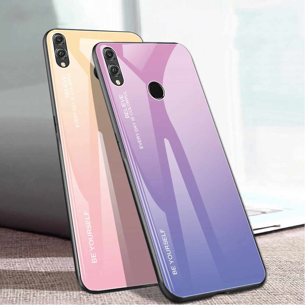 Gradient Aurora for Huawei Honor 8X X8 JSN L21 L22 Tempered Glass Back Case JSN-L21 JSN-L22 JSN-L23 JSN-LX1 Colorful Cover Shell |