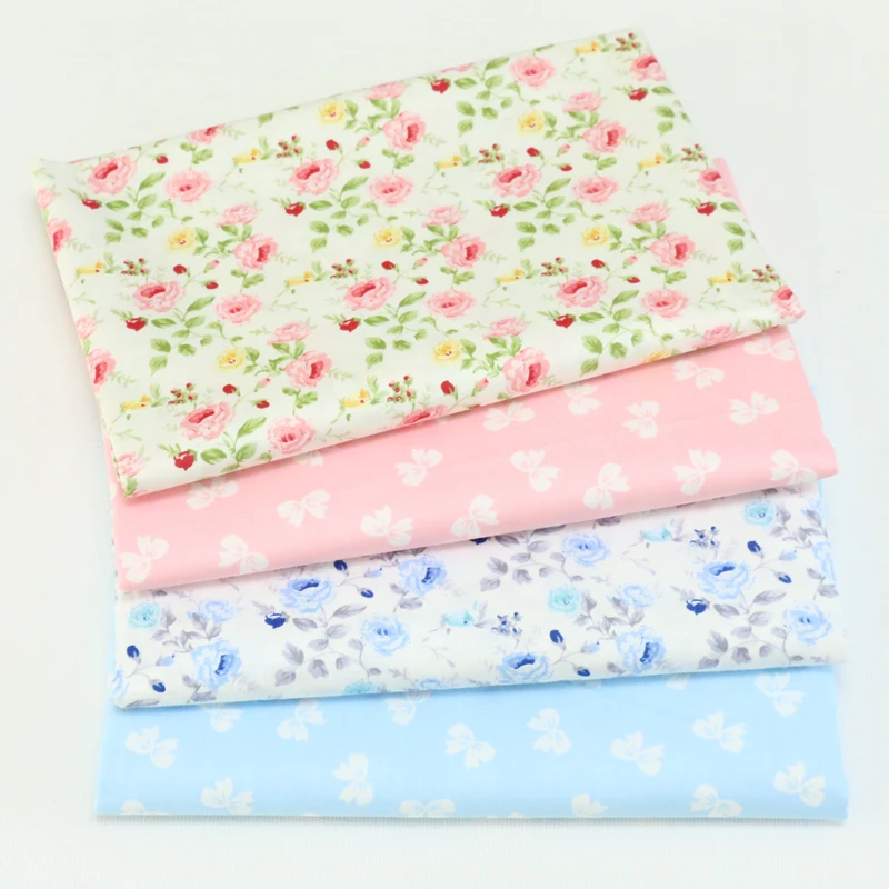 

100% cotton twill cloth fresh beige pink blue rose bowknot fabrics for DIY crib bedding cushions apparel quilting handwork decor