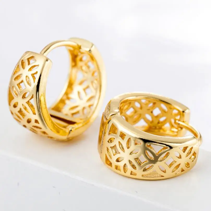 2021 Fashion Hollow Gold Earrings For Women Jewelry Trendy Hoops Lady Silver Plated Flower Earring Bijou Mother Gift | Украшения и