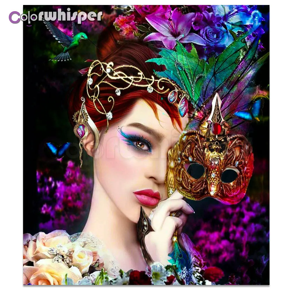 Алмазная 5D картина Маска и цветок полноразмерная/Круглая Мозаика из страз