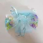 Небесно-голубая Сумка из органзы, 100 шт., упаковка для ювелирных изделий, сумка для ювелирных изделий, подарочные сумки, сумка на шнурке для женщин, подарочные сумки для хранения