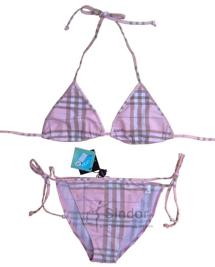 Fashion Brand Swimwear Triangle Bandage Swimsuit Sexy Plaid Bikini Top Push Up Classic High Waist Bathing suits Bottom Thin New |