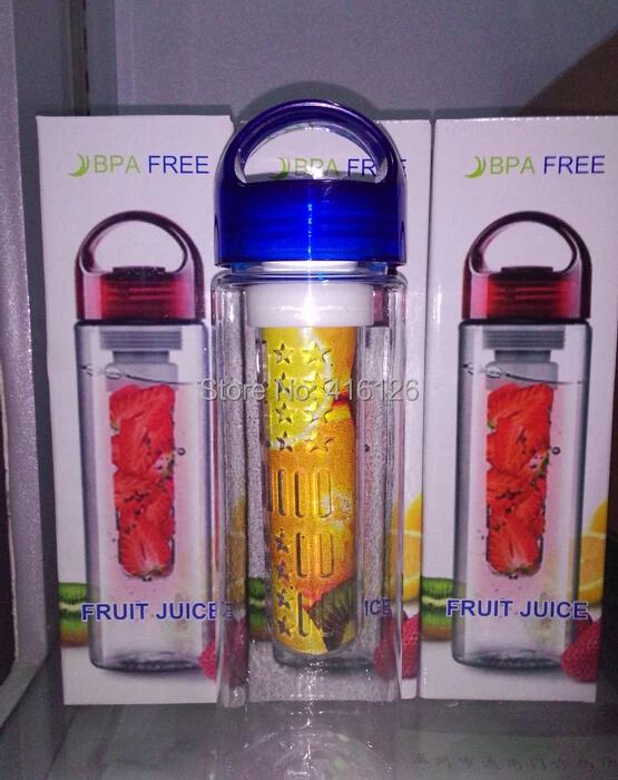 Прочная бутылка для воды из тритана без БФА с инфузером фруктов ручкой