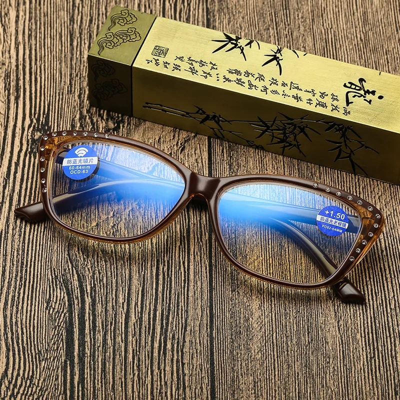 UVLAIK Women's Blue Light Blocking Glasses Ladies Anti-blue light Reading Glasses With Diamonds High-grade Spring Feet Eyewear