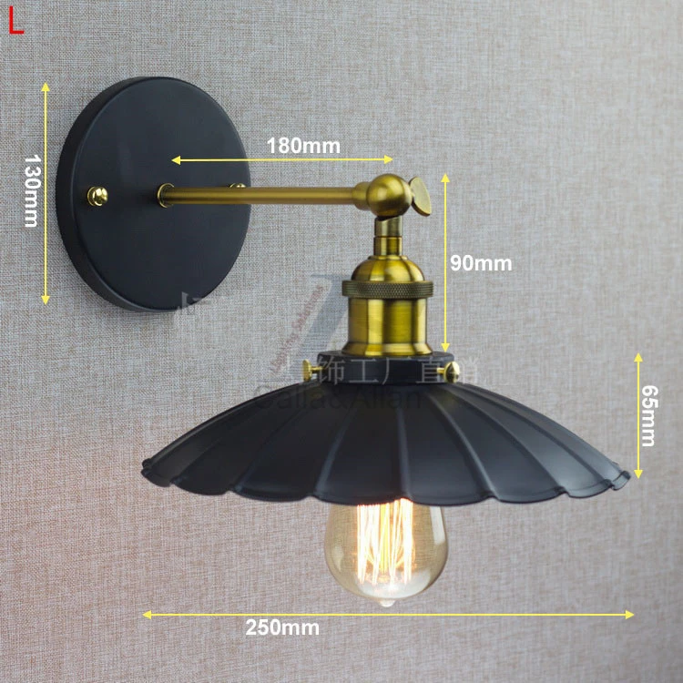 Железный черный абажур настенная лампа E27 винтажный металлический светильник